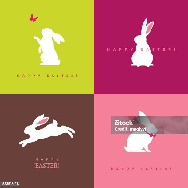 Four White Bunny Silhouettes Stock Illustration - Download Image Now - Rabbit - Animal, Easter, Jumping