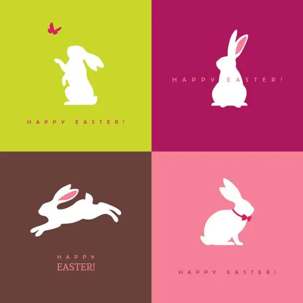 Vector illustration of Four white bunny silhouettes