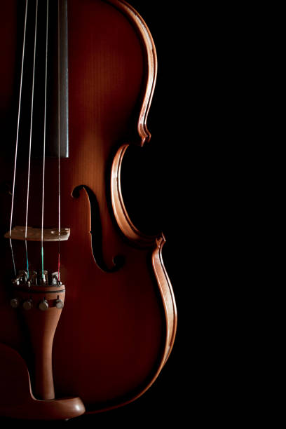 istock Close up of a violin isolated on a black background 653521856