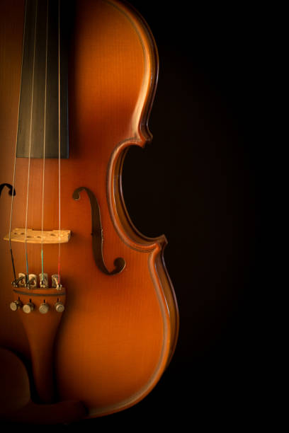 istock Close up of a violin isolated on a black background 653525474