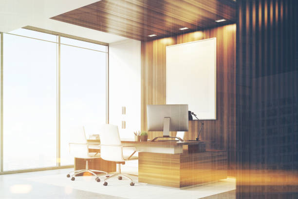 istock CEO office with wood and windows, side, toned 653525598