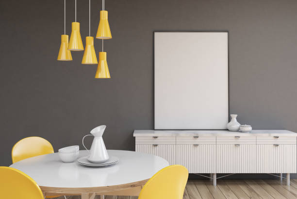istock Living room with gray walls, poster 653525770