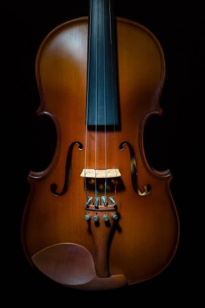 istock Close up of a violin isolated on a black background 653526264