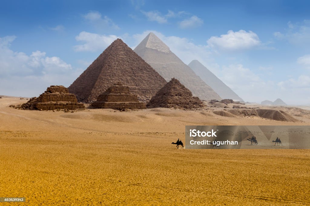 Pyramids egypt The camel caravan is in front of the Egyptian pyramids. Egypt Stock Photo