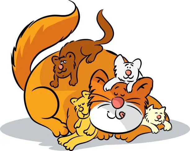Vector illustration of Cat and kittens