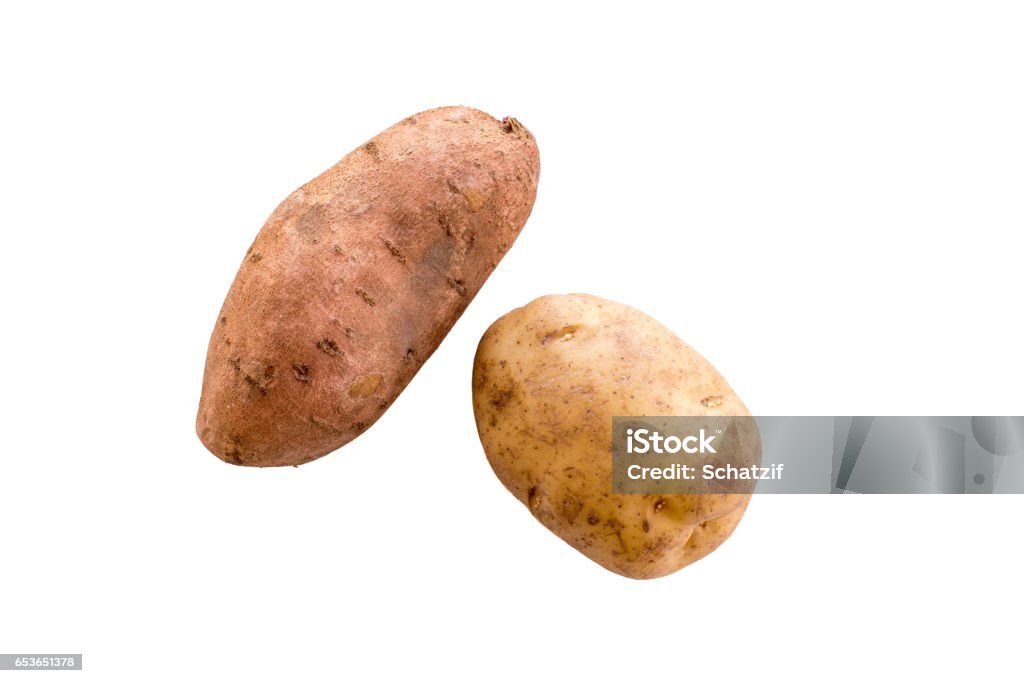 Potato and Sweet Potato Potato and Sweet Potato on white background Cut Out Stock Photo