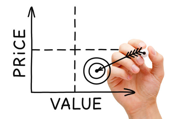 Price Value Graph Concept Hand drawing Price Value graph with black marker on transparent wipe board. communication occupation business chart stock pictures, royalty-free photos & images