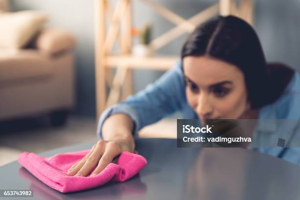 Beautiful Woman Cleaning Stock Photo - Download Image Now - Cleaning, Furniture, Domestic Life