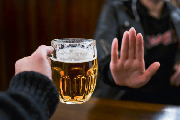 istock No beer and alcohol. Addiction. Stop drinking. 653747000