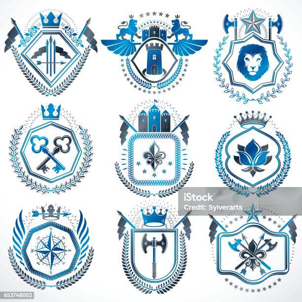 Castle Signia Designs Set Of Vector Retro Vintage Insignias Created With Design Elements Like ...