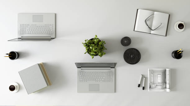 istock Knolling team work business desk view 653750182