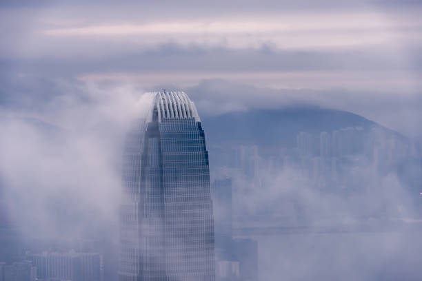 istock Misty morning view of Victoria harbor 653750590