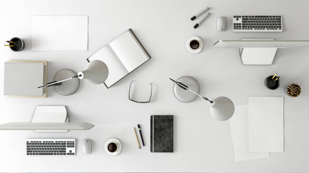 Knolling team work business desk view