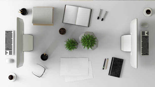 istock Knolling team work business desk view 653752158