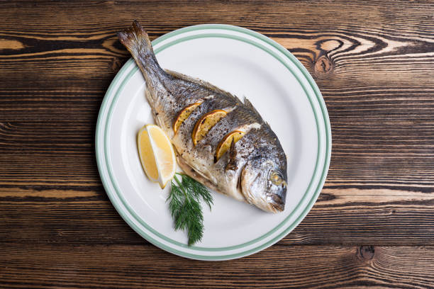 Roasted sea fish dorado. Healthy food, diet or cooking concept