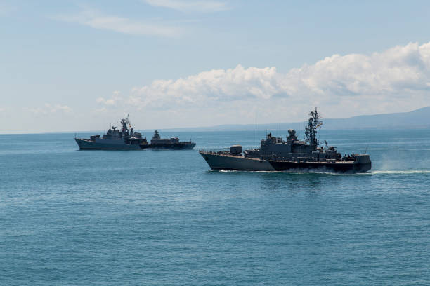 istock two frigates at sea, performing tasks and protect maritime borders 653756672