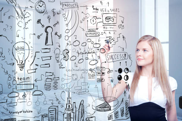 istock businesswoman drawing success sketch 653763446