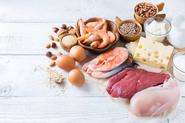 istock Assortment of healthy protein source and body building food 653769952