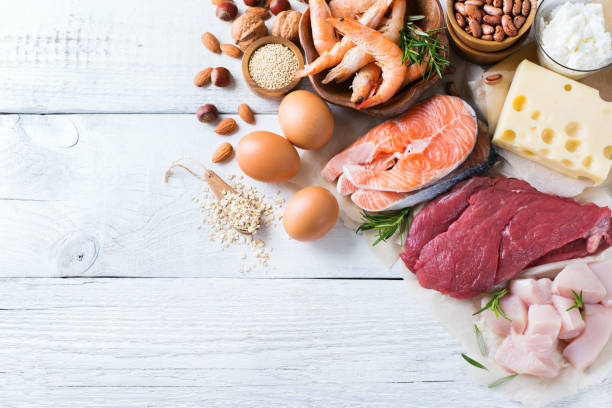 istock Assortment of healthy protein source and body building food 653770202