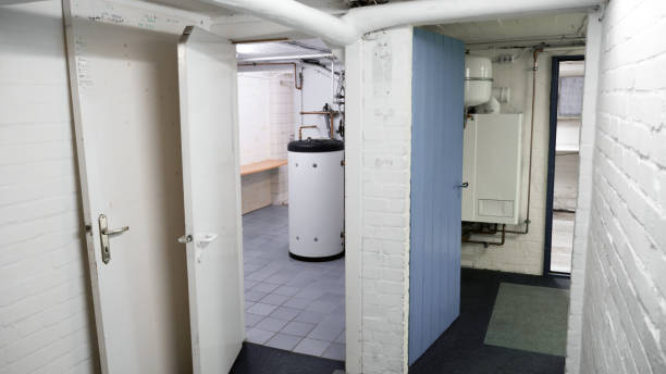 gas-heizung und wasser-heizung in und alten keller - water heater boiler water pipe basement stock-fotos und bilder