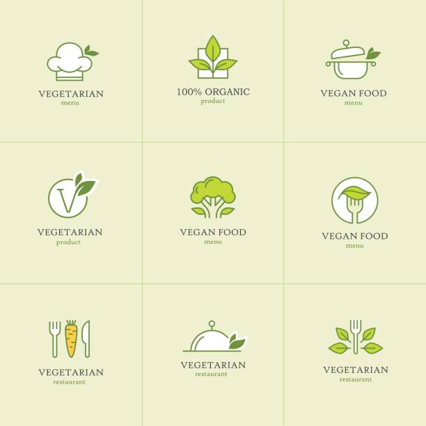 illustrazioni stock, clip art, cartoni animati e icone di tendenza di icone del cibo vegetariano set1 - cucina vegetariana immagine