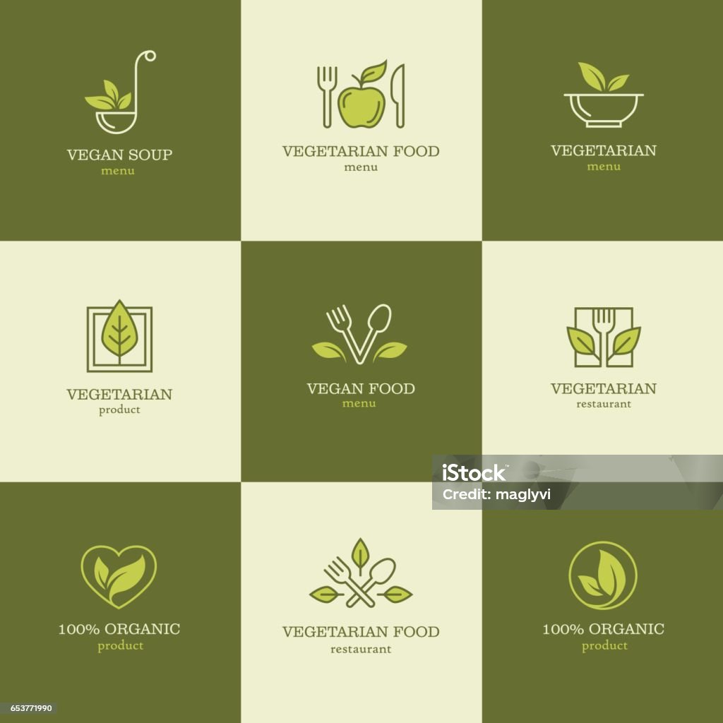 Vegetarian food icons set2 Vegan and vegetarian food line icons set for restaurant menu or recipes website Vegetarian Food stock vector