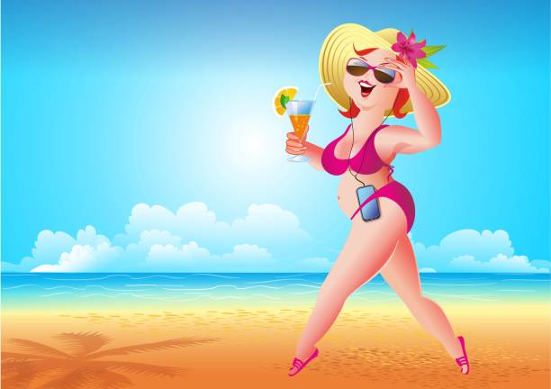 Happy Woman on the Beach vector art illustration