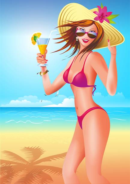 Girl on the Sandy Beach vector art illustration