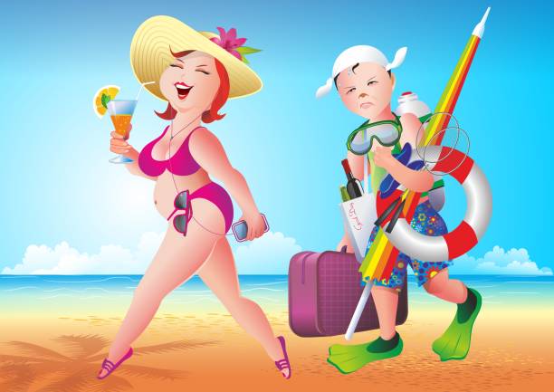 Married Couples on the Beach vector art illustration