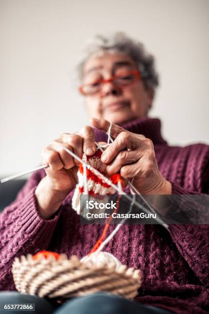 Senior Woman Crocheting Stock Photo - Download Image Now - Adult, Adults Only, Aging Process