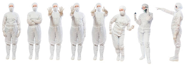 istock Portrait of a chemist in a suit on a white background 8 positions 653776740