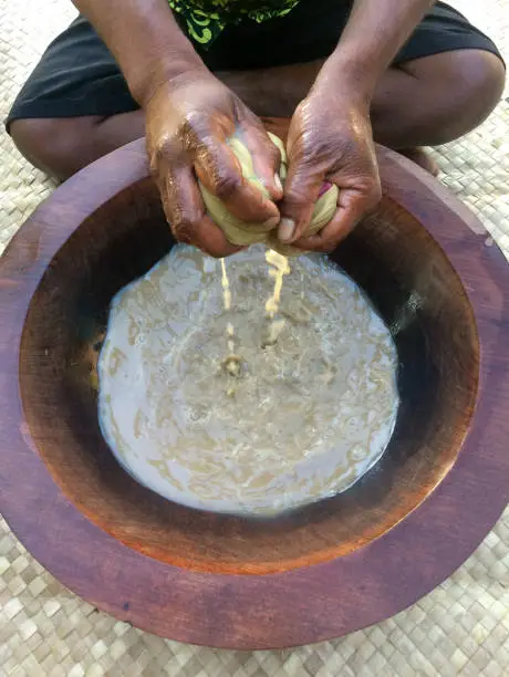 Traditional Kava the national drink of Fiji. Kava is a mildly narcotic drink made from mixing the powdered root of the pepper plant with water and results in a numb feeling and a sense of relaxation