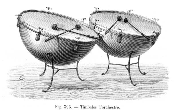 illustrazioni stock, clip art, cartoni animati e icone di tendenza di incisione timpani 1881 - timpani