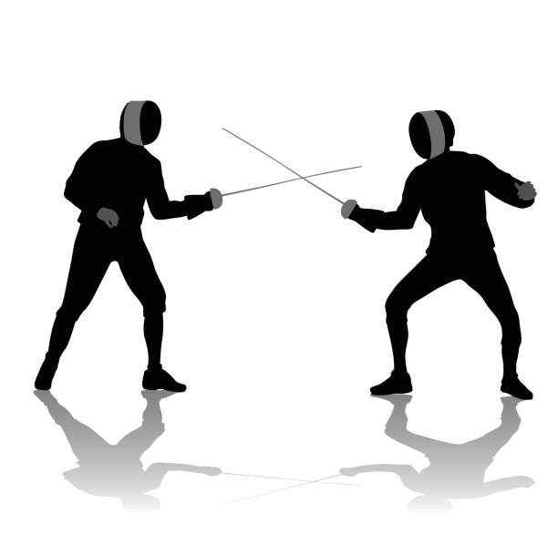 ilustrações de stock, clip art, desenhos animados e ícones de fencing sport - fencing sport rivalry sword
