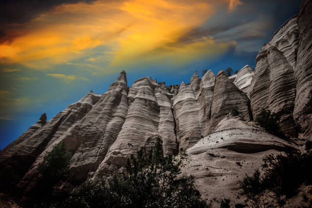 Kasha-Katuwe Tent Rocks National Monument, New Mexico Cliff face along the Slot Canyon Trail in Kasha-Katuwe Tent Rocks National Monument, New Mexico kasha katuwe tent rocks stock pictures, royalty-free photos & images