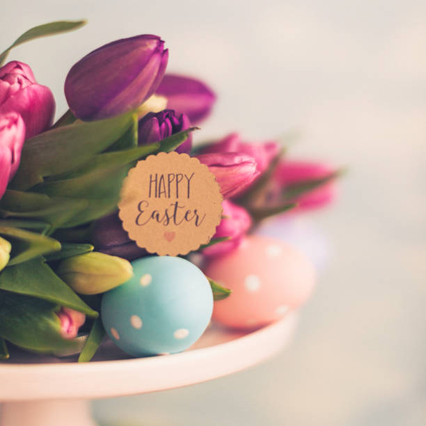 istock Easter arrangement with tulips and eggs 653791884