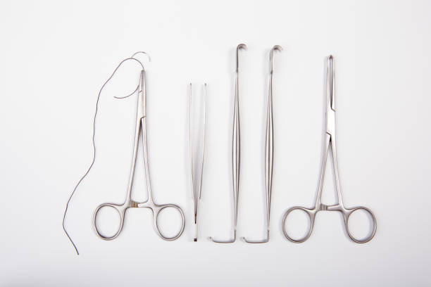 medical and surgery instruments isolated on white background