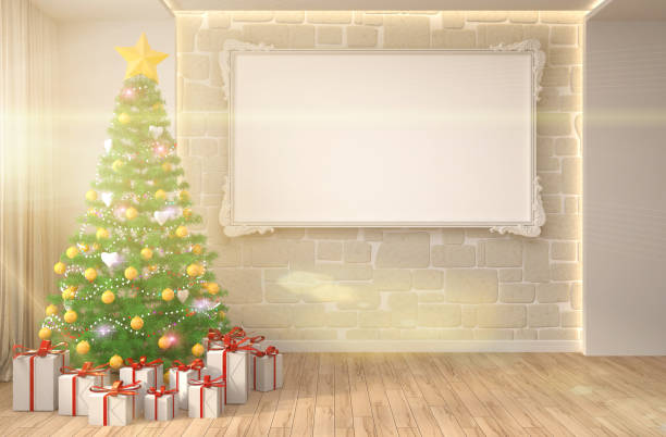 istock Christmas tree with decorations in the living room. 3d illustration 653798518