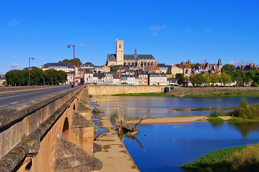 Nevers in Burgundy, cathedral and river Loire, France