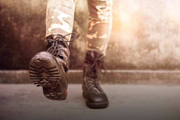 istock Boots of female soldiers. 653800800