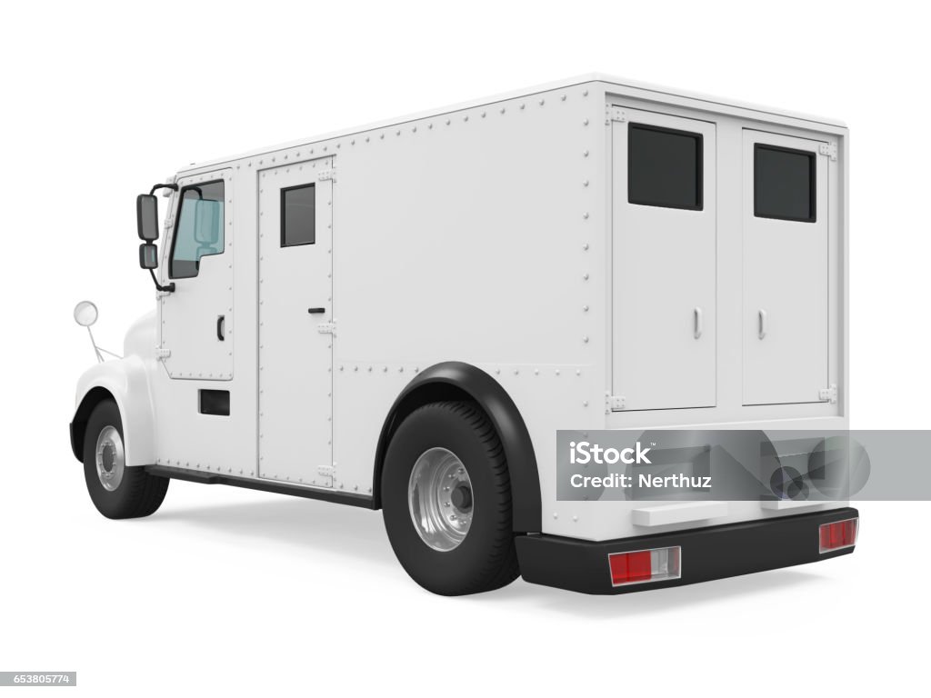 Armored Truck Isolated Armored Truck isolated on white background. 3D render Armored Truck Stock Photo