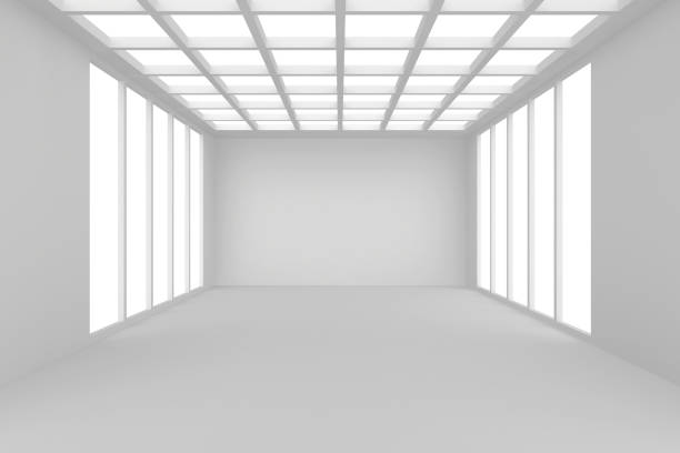 istock Abstract architecture white room interior with walls and ceiling from window. 3d rendering. 653807058