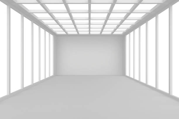 istock Abstract architecture white room interior with walls and ceiling from window, without any textures, 3d rendering 653807074