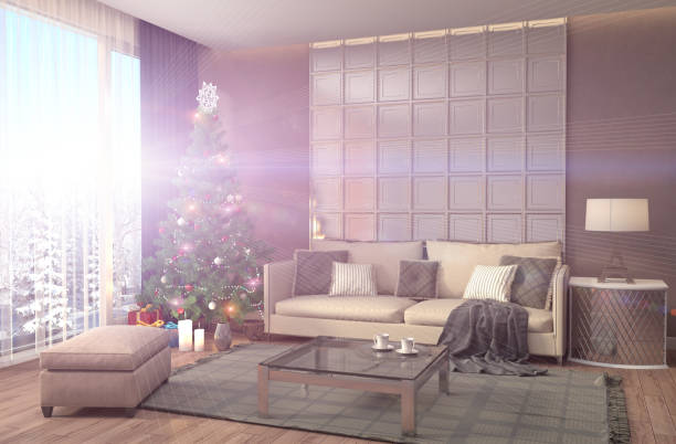 istock Christmas tree with decorations in the living room. 3d illustration 653817004
