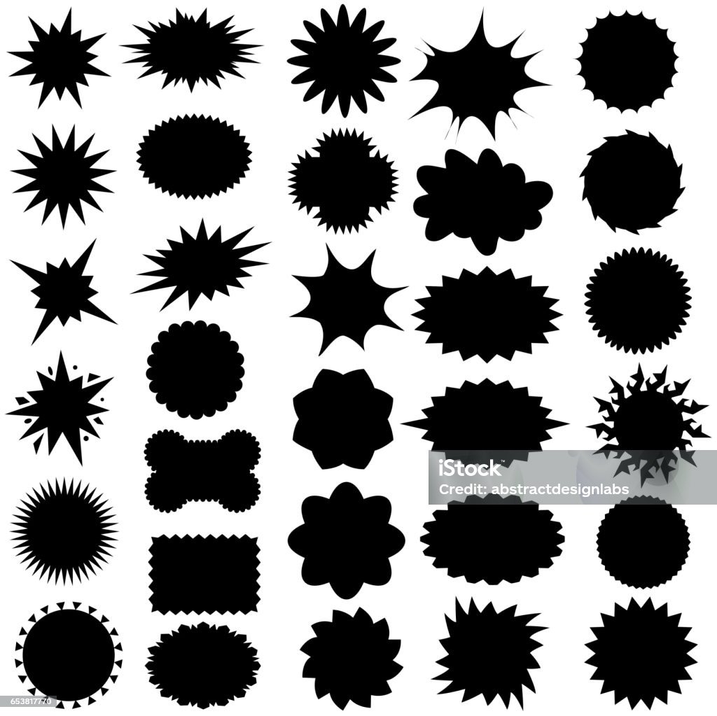 Star bursts or Sticky Stars or Badge, Sale Design or Icon - Illustration Star busrsts or Speech Bubbles or Thought Bubbles or Badge used for banners, print and other designs Funky stock vector