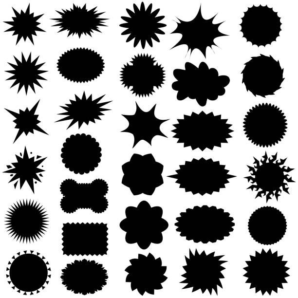 Star bursts or Sticky Stars or Badge, Sale Design or Icon - Illustration Star busrsts or Speech Bubbles or Thought Bubbles or Badge used for banners, print and other designs funky stock illustrations