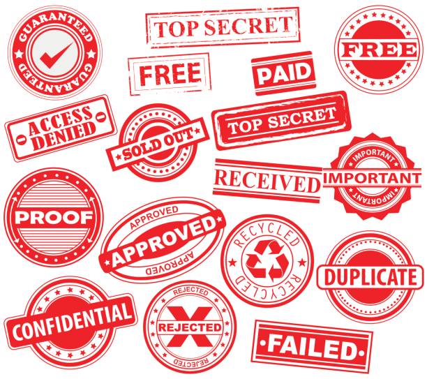 Rubber Stamps, Badge, Placard, Notice, Seal,  Message, Alert -  Icon Pack- Illustration Different samples of rubber stamps or seals or message alerts or notice which are used to show importance or priority fail stamp stock illustrations