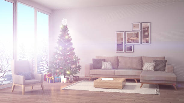 istock Christmas tree with decorations in the living room. 3d illustration 653818656