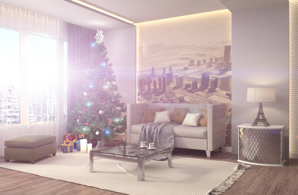 istock Christmas tree with decorations in the living room. 3d illustration 653818760