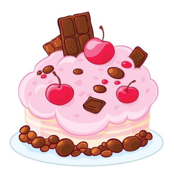 Icon Cartoon Delicious Sponge Cake With Chocolate Jelly Beans And Cherries  Treat For The Birthday Stock Illustration - Download Image Now - iStock